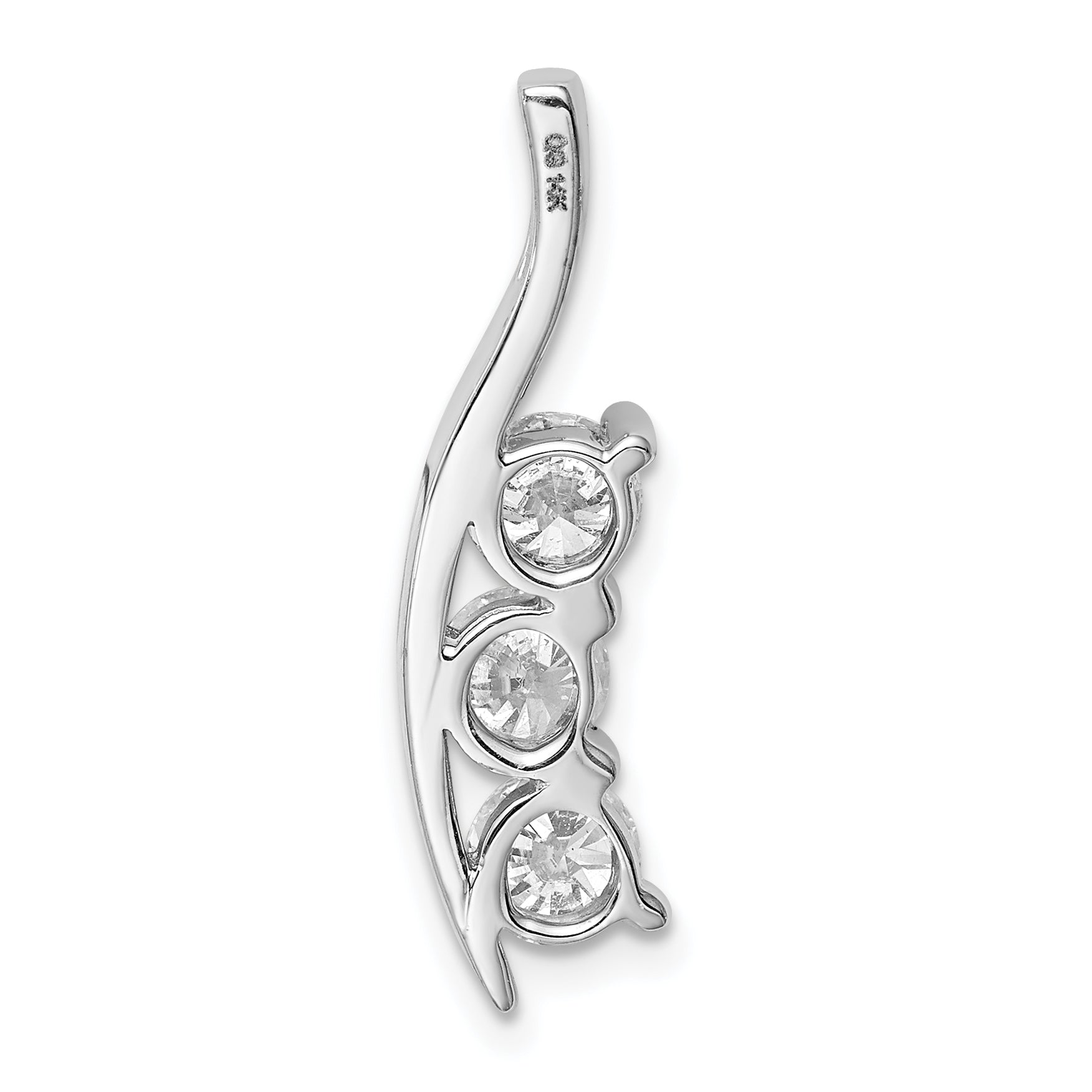 14k White Gold AA Diamond Large Three Stone Curved Bar Pendant
