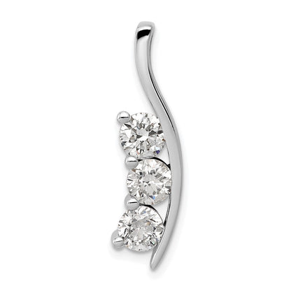 14k White Gold AA Diamond Large Three Stone Curved Bar Pendant
