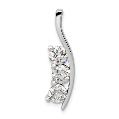 14k White Gold AA Diamond Large Three Stone Curved Bar Pendant
