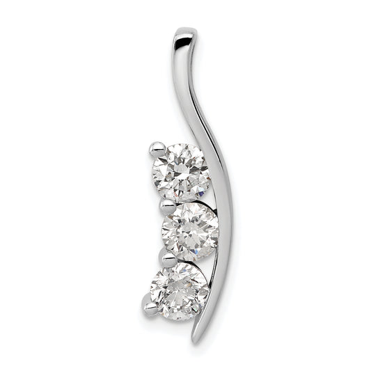 14k White Gold AA Diamond Large Three Stone Curved Bar Pendant