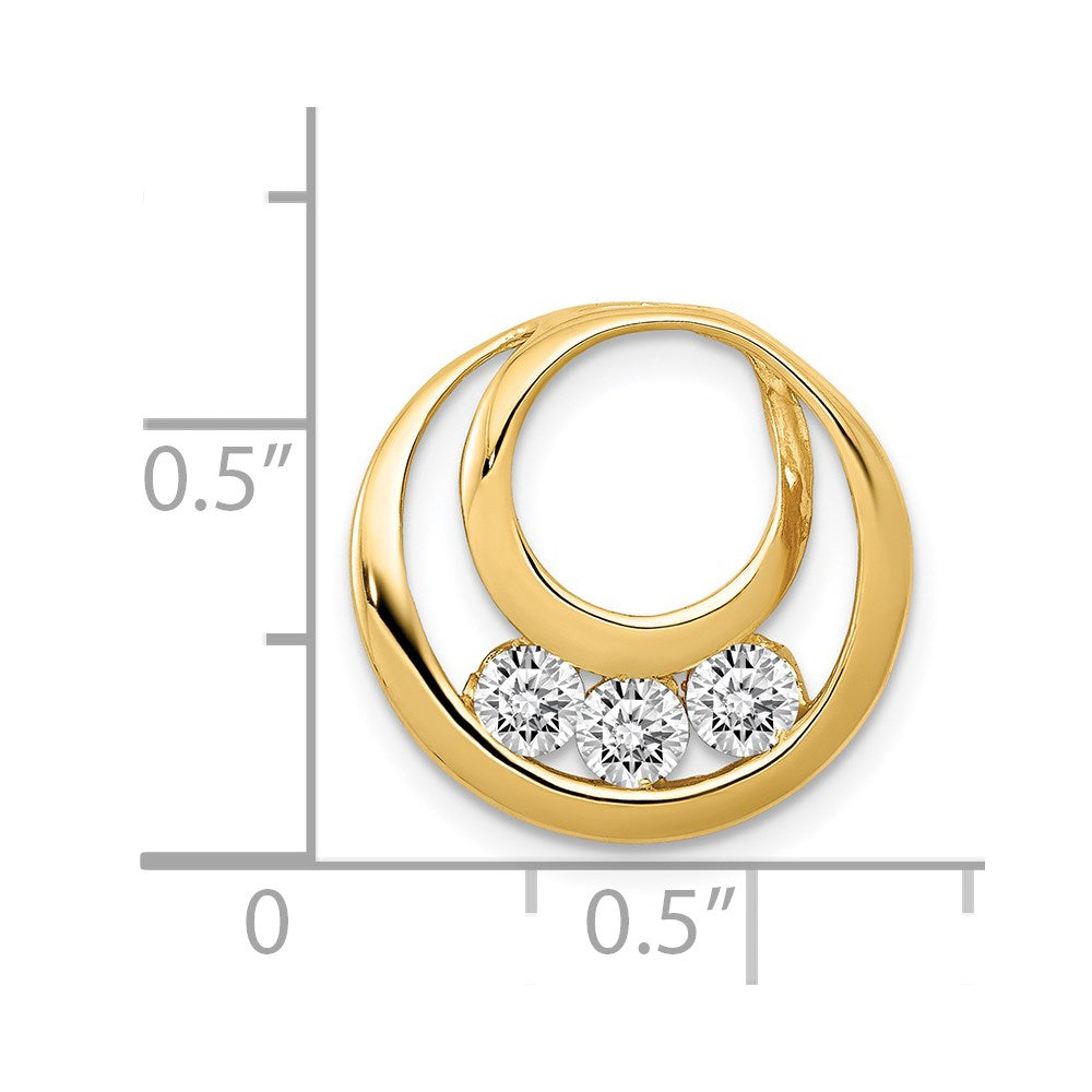14K Yellow Gold Aa 3.2mm Diamond Three Stone Circles Chain Slide