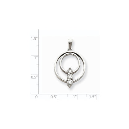 14k White Gold AAA Diamond Three Stone Circle Pendant