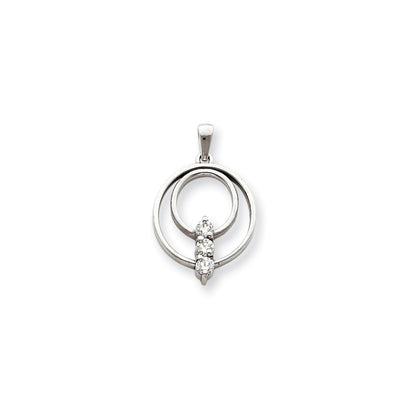 14k White Gold AAA Diamond Three Stone Circle Pendant