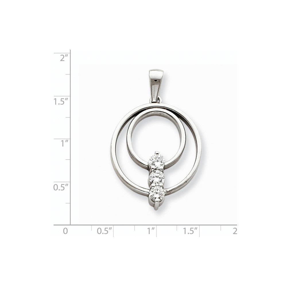 14k White Gold AAA Diamond Three Stone Pendant