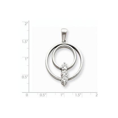 14k White Gold AAA Diamond Three Stone Pendant