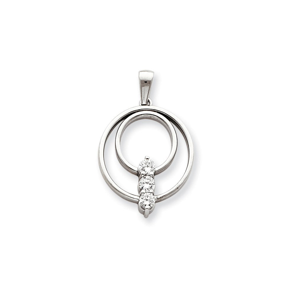 14k White Gold AAA Diamond Three Stone Pendant