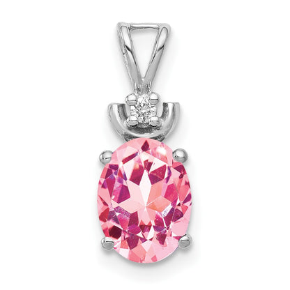 14k White Gold 8x6mm Oval Pink Tourmaline A Diamond Pendant