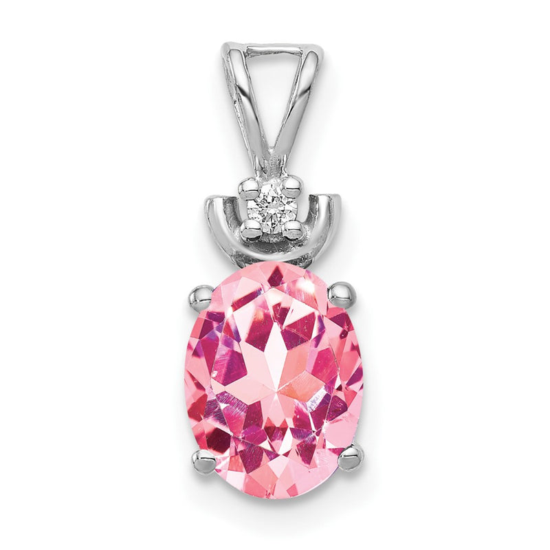 14k White Gold 8x6mm Oval Pink Tourmaline A Diamond Pendant