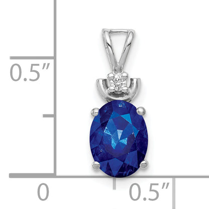 14k White Gold 8x6mm Oval Sapphire Natural Diamond Pendant