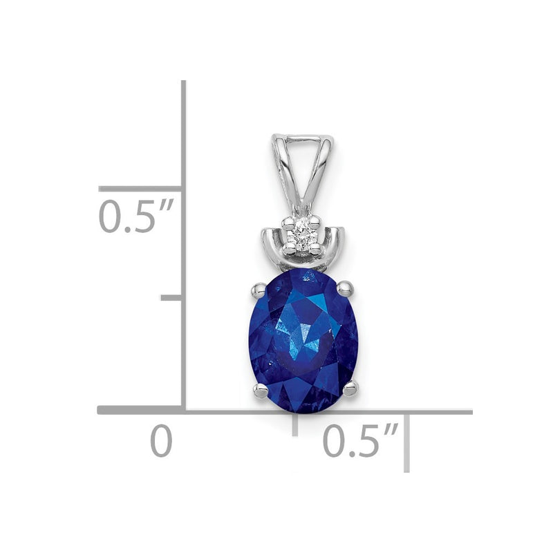 14k White Gold 8x6mm Oval Sapphire Natural Diamond Pendant