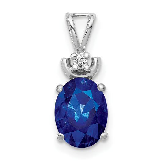 14k White Gold 8x6mm Oval Sapphire Natural Diamond Pendant