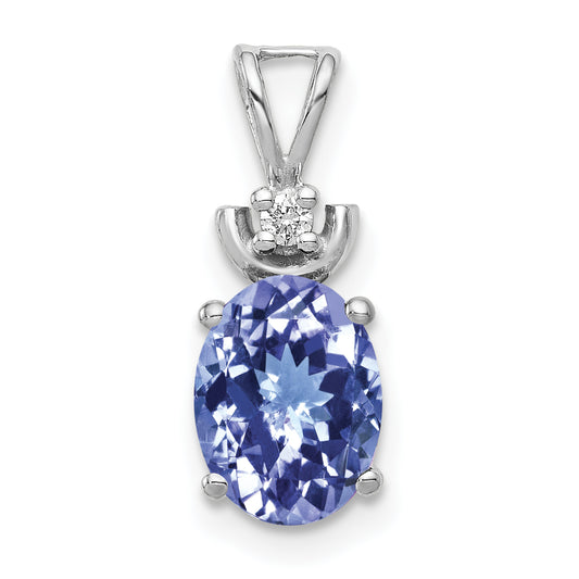 14k White Gold 8x6mm Oval Tanzanite A Diamond Pendant