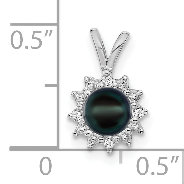 14K White Gold 4.5mm Black Fw Cultured Pearl A Diamond Pendant