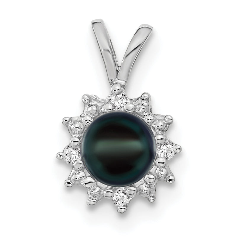 14K White Gold 4.5mm Black Fw Cultured Pearl Aaa Diamond Pendant