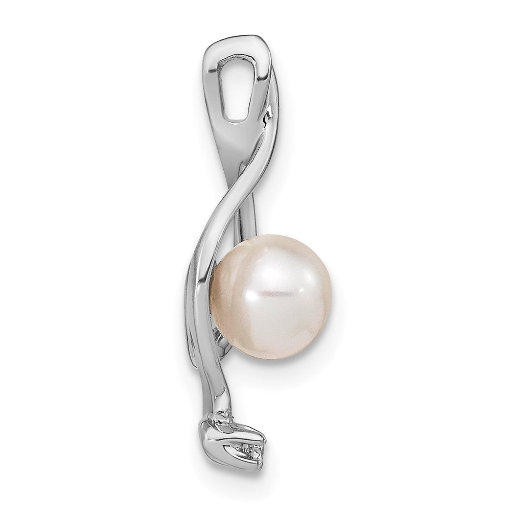 14k White Gold 14k White Gold 5.5mm Round Freshwater Cultured Pearl AA Diamond Pendant