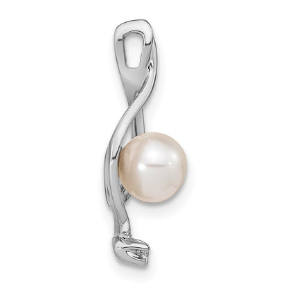 14k White Gold 14k White Gold 5.5mm Round Freshwater Cultured Pearl AA Diamond Pendant