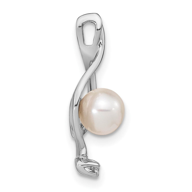 14k White Gold 14k White Gold 5.5mm Round Freshwater Cultured Pearl AA Diamond Pendant