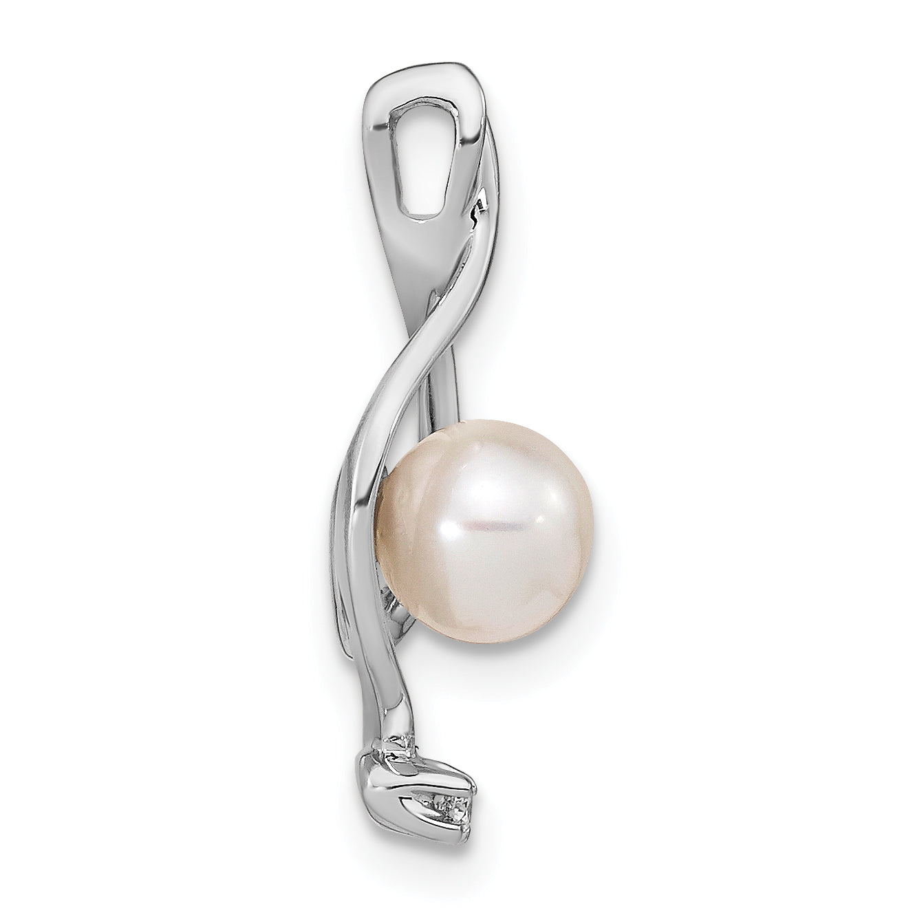 14K White Gold 5.5mm Round Freshwater Cultured Pearl A Diamond Pendant