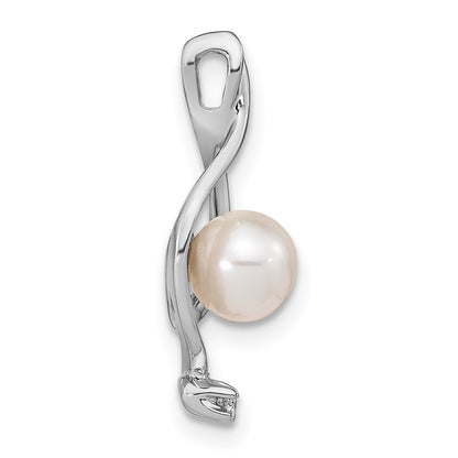14K White Gold 5.5mm Round Freshwater Cultured Pearl A Diamond Pendant