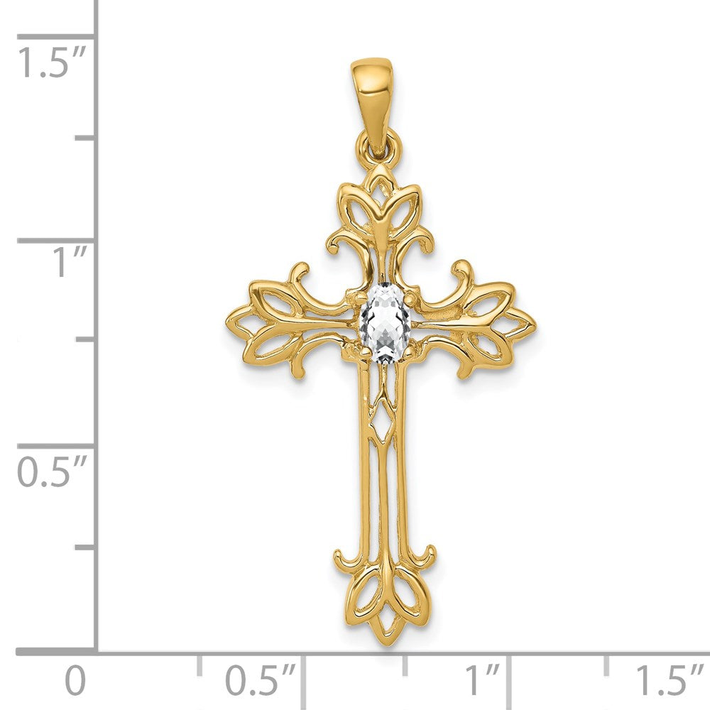 14K Yellow Gold 5X3mm Oval Cubic Zirconia Cross Pendant