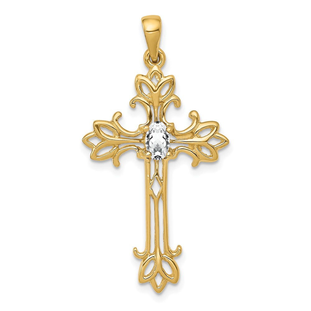 14K Yellow Gold 5X3mm Oval Cubic Zirconia Cross Pendant