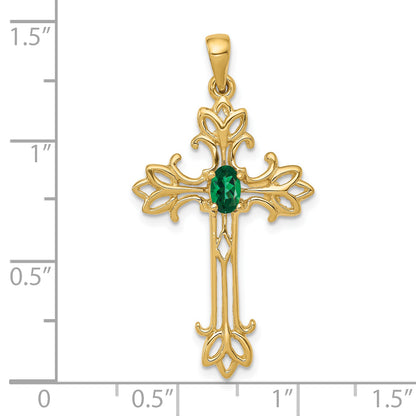 14K Yellow Gold 5X3mm Oval Mount St. Helens Cross Pendant