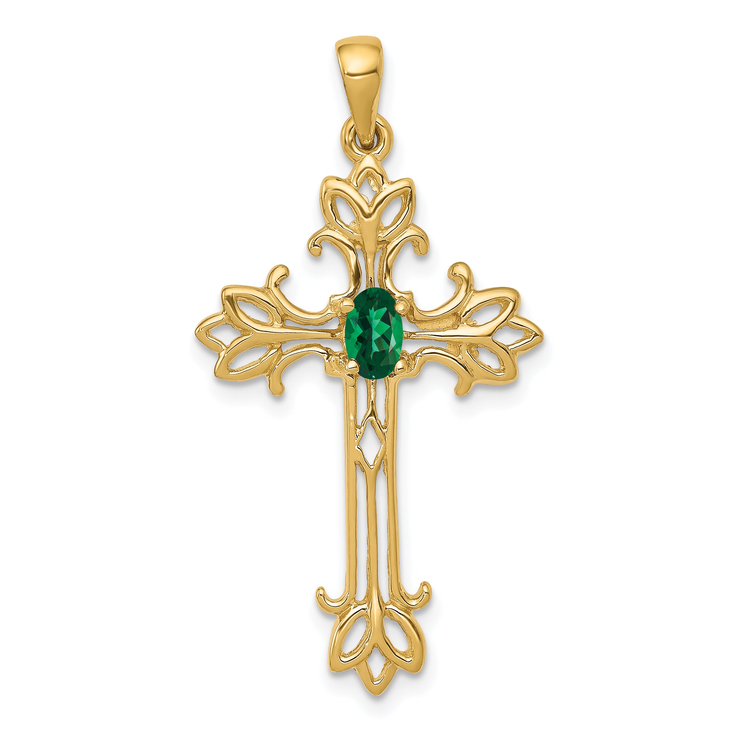 14K Yellow Gold 5X3mm Oval Mount St. Helens Cross Pendant