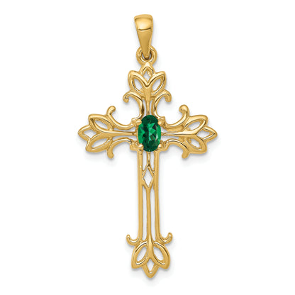 14K Yellow Gold 5X3mm Oval Mount St. Helens Cross Pendant