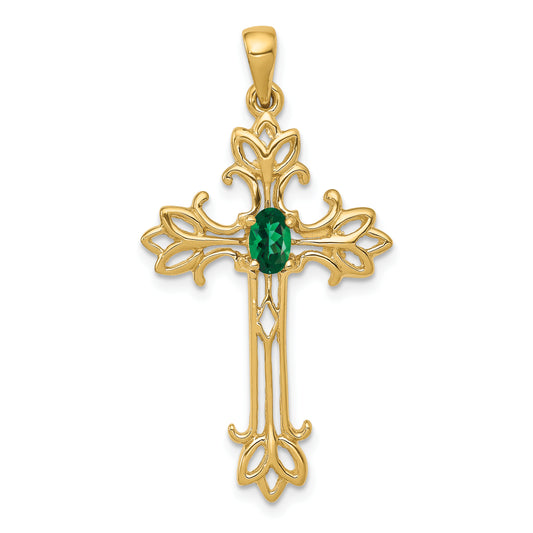 14K Yellow Gold 5X3mm Oval Mount St. Helens Cross Pendant
