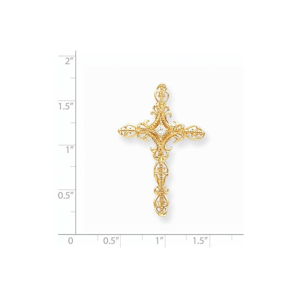 14K Yellow Gold AAA Real Diamond cross pendant