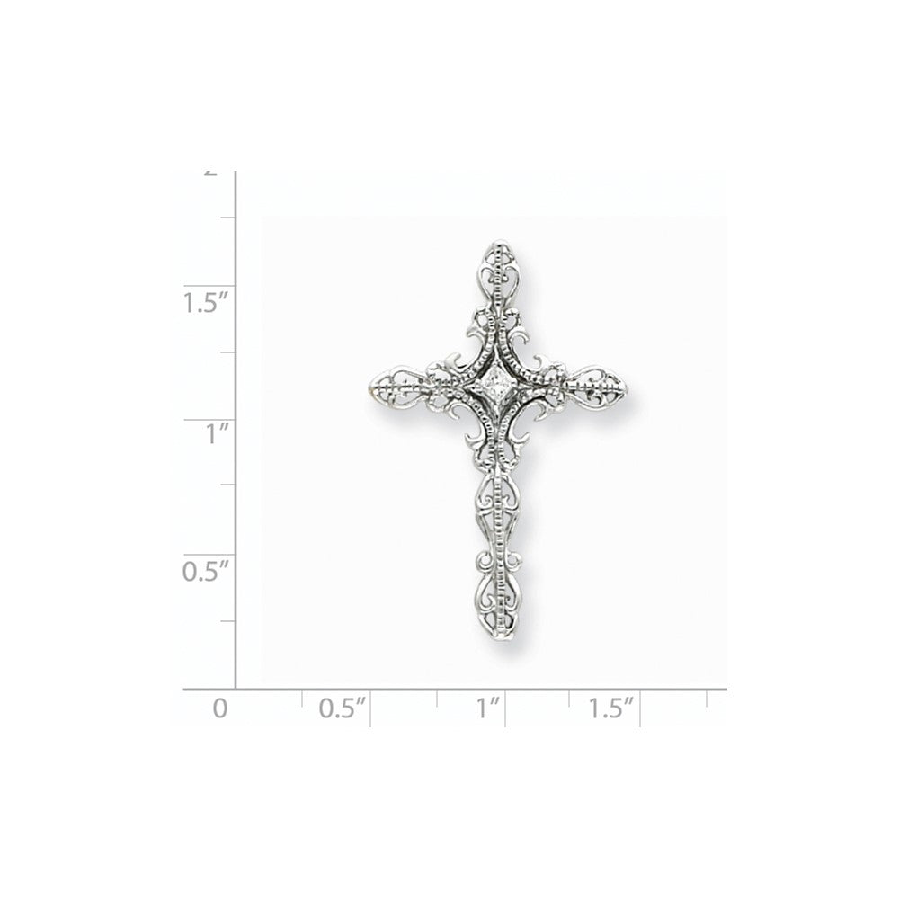 14k White Gold AA Real Diamond Cross Pendant