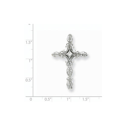 14k White Gold AA Real Diamond Cross Pendant