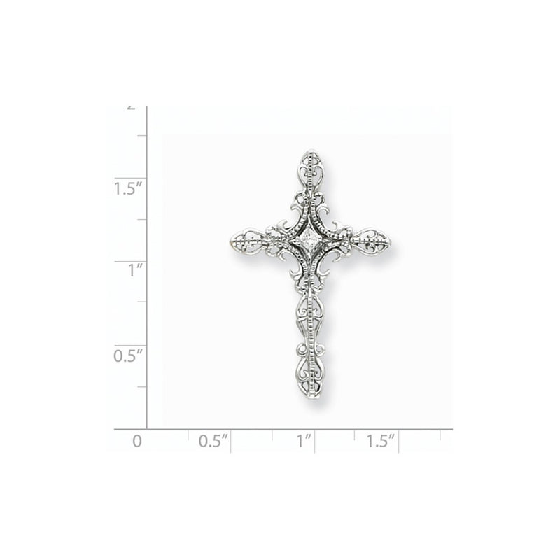 14k White Gold AA Real Diamond Cross Pendant