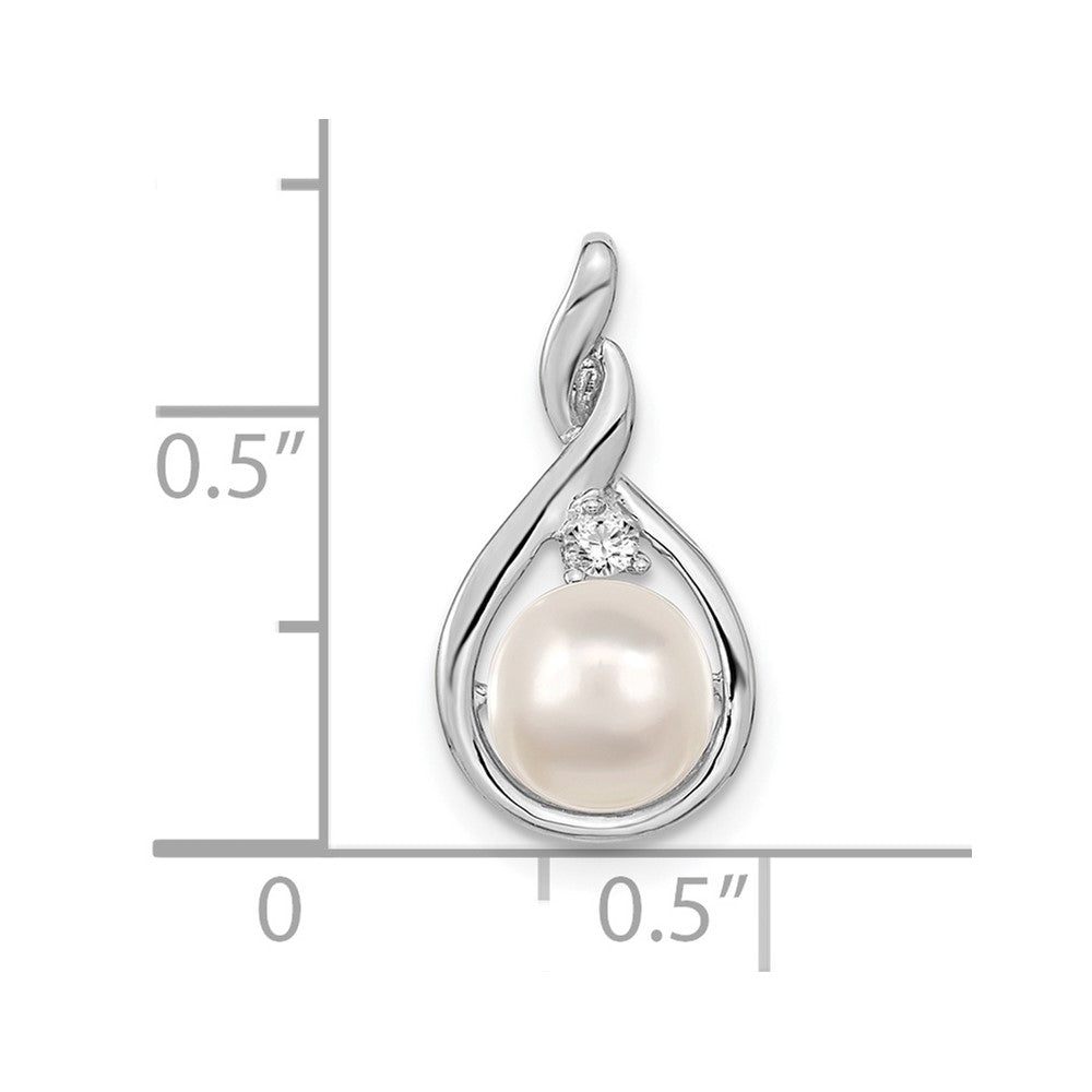 14k White Gold 14k White Gold 7mm White Round FW Cultured Pearl & AA Diamond Pendant