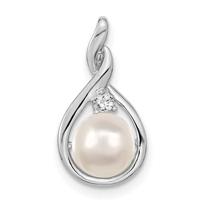 14K White Gold 7mm Whtie Round Fw Cultured Pearl Vs Diamond Pendant