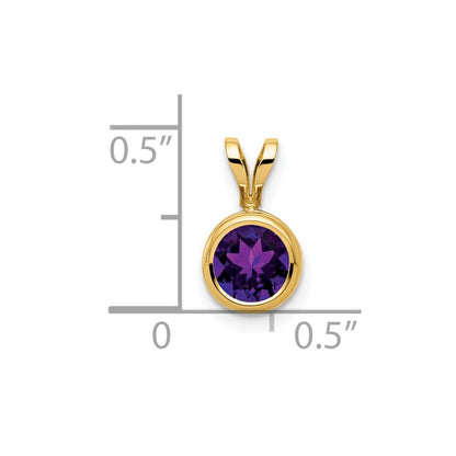 14K Yellow Gold 6mm Amethyst Checker bezel pendant