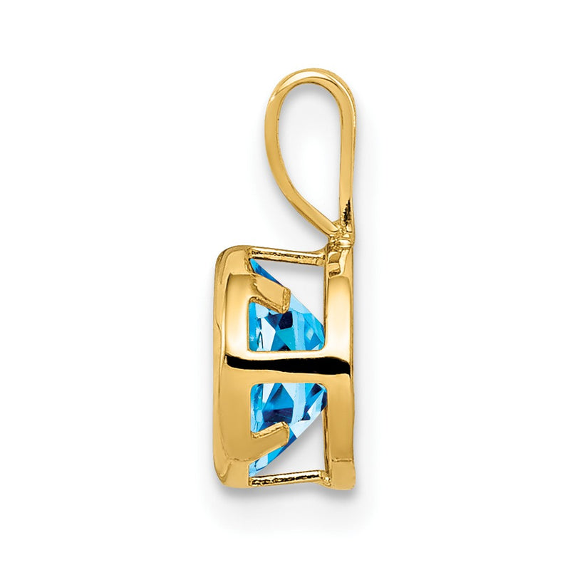 14K Yellow Gold 6mm Blue Topaz bezel pendant
