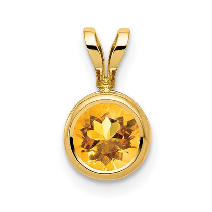 14K Yellow Gold 6mm Citrine bezel pendant