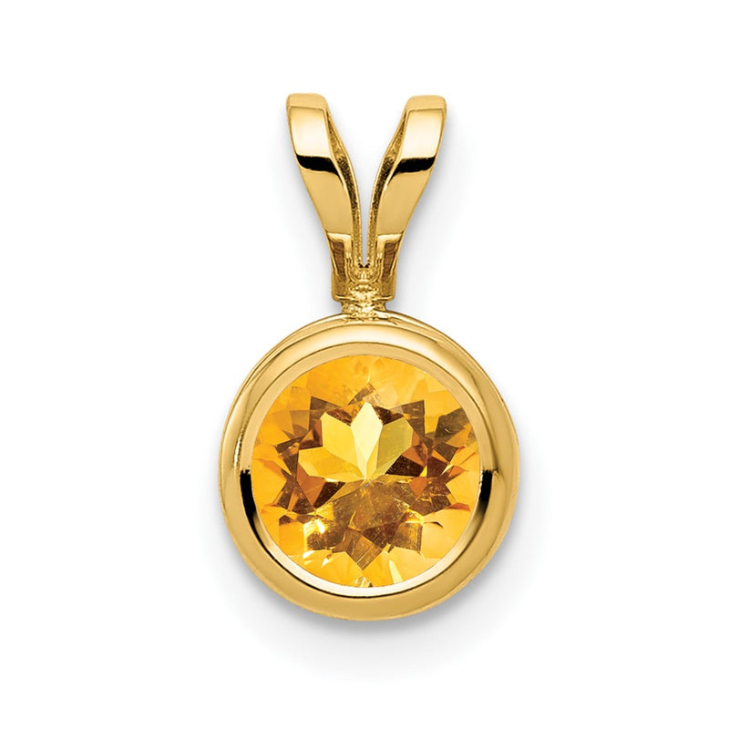 14K Yellow Gold 6mm Citrine bezel pendant