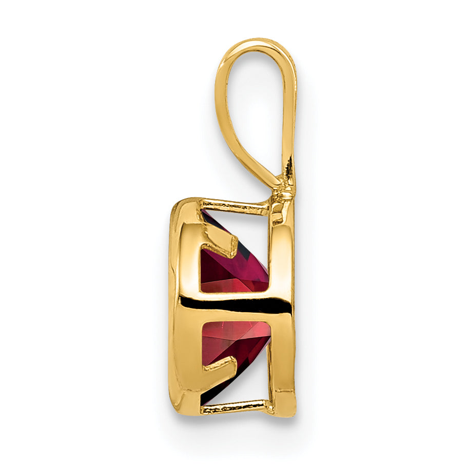 14K Yellow Gold 6mm Garnet Checker bezel pendant