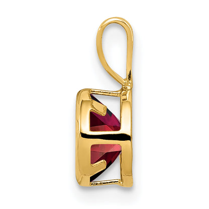 14K Yellow Gold 6mm Garnet Checker bezel pendant