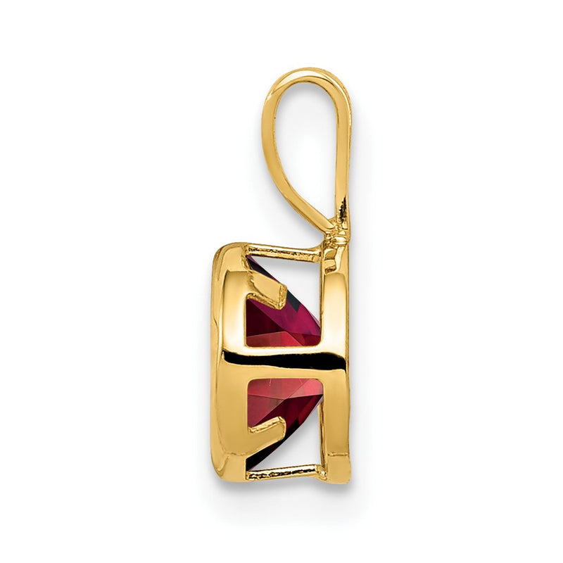 14K Yellow Gold 6mm Garnet Checker bezel pendant