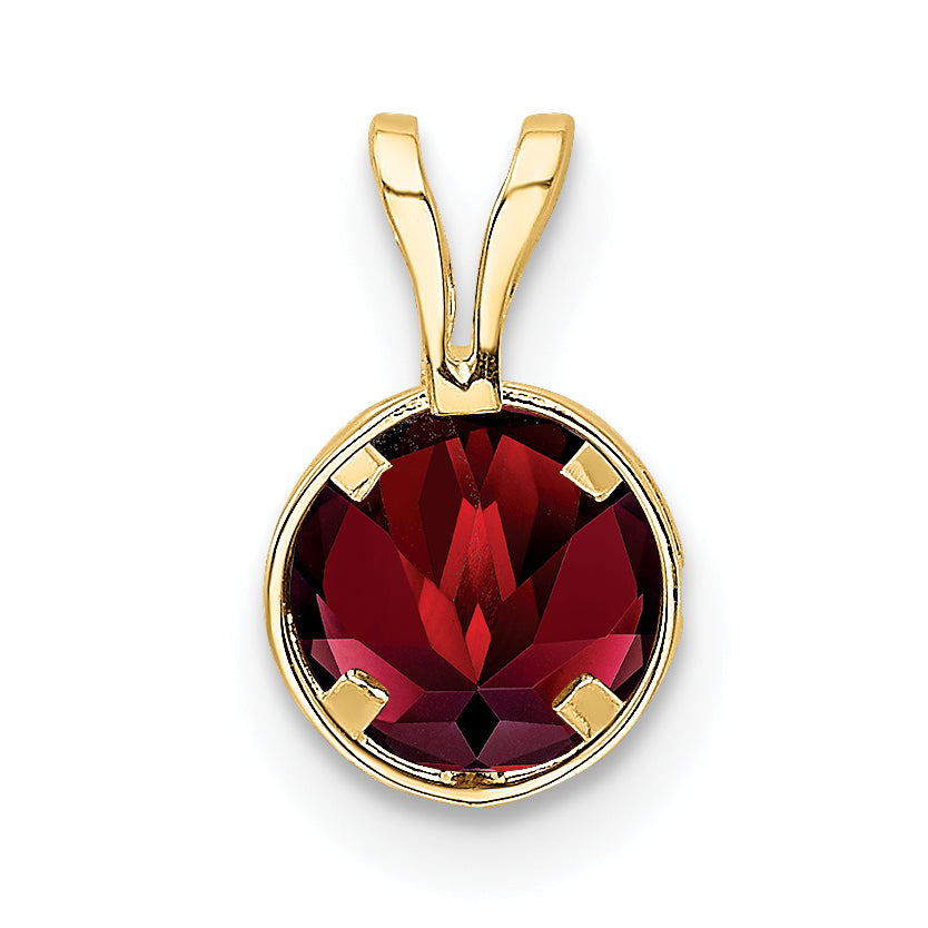 14K Yellow Gold 6mm Garnet Checker bezel pendant