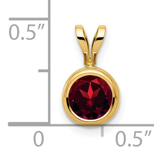 14K Yellow Gold 6mm Garnet Checker bezel pendant