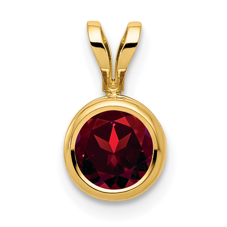 14K Yellow Gold 6mm Garnet Checker bezel pendant