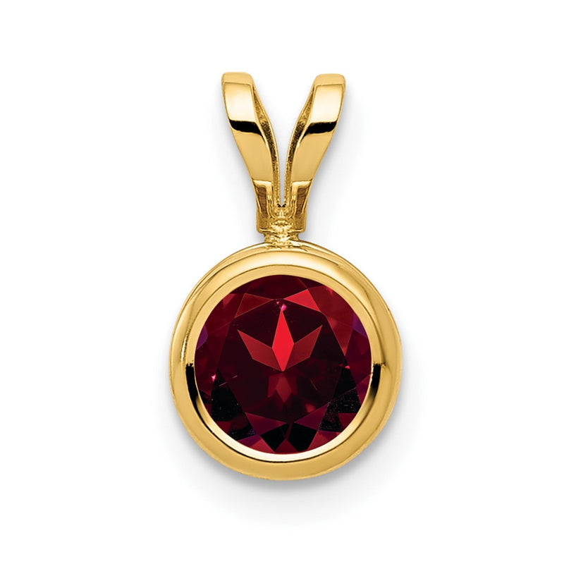 14K Yellow Gold 6mm Garnet Checker bezel pendant