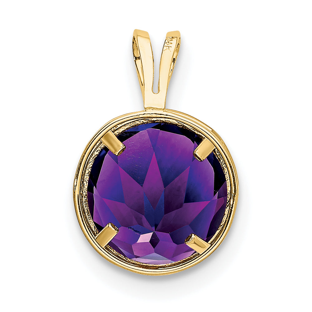 14K Yellow Gold 8mm Amethyst bezel pendant