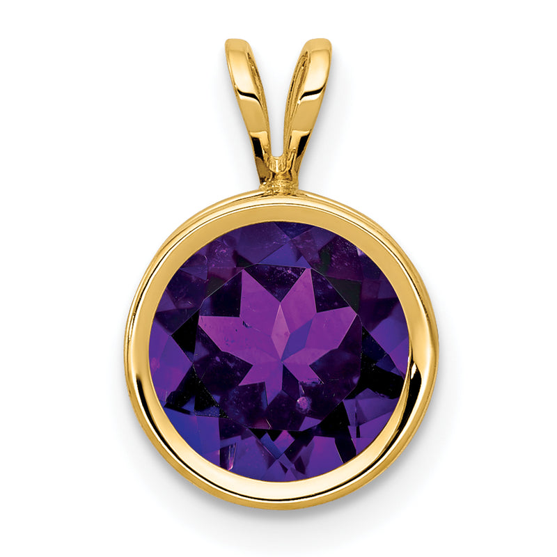 14K Yellow Gold 8mm Amethyst bezel pendant