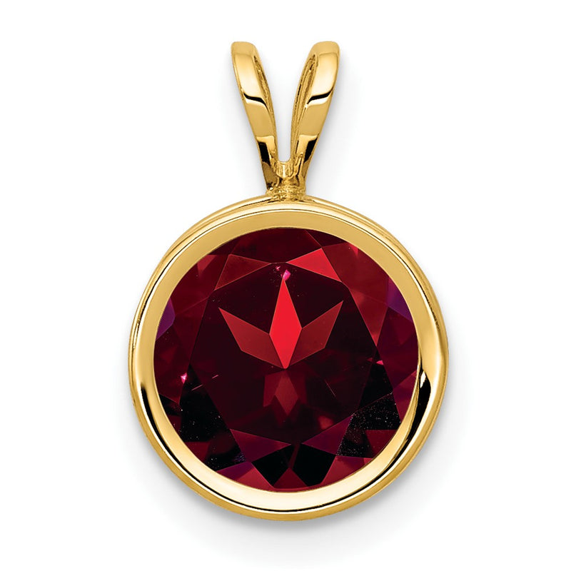14K Yellow Gold 8mm Garnet bezel pendant