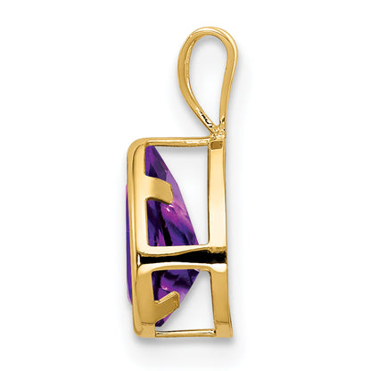 14K Yellow Gold 8x5mm Pear Amethyst Checker bezel pendant